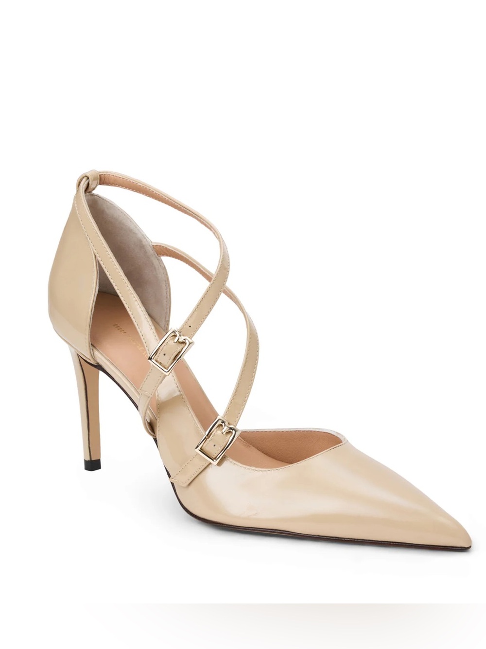 Bruno Magli Beige Patent Pointed-Toe Double-Strap Pumps primavera pumps